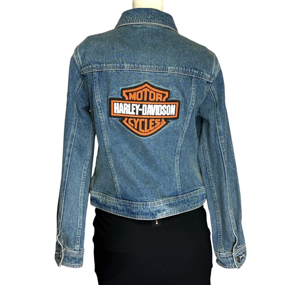 Harley Davidson Jean Jacket Women’s S Small Blue Denim Bar and Shield Logo Biker